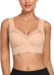 Jalodari Neellohit Women's Padded Sports Bra for Gym, Workout and Yoga | Full Back Coverage Fitness Slip On Bra Big Cup Breasted Wireless Femme Bralette for Women and Girls Beige