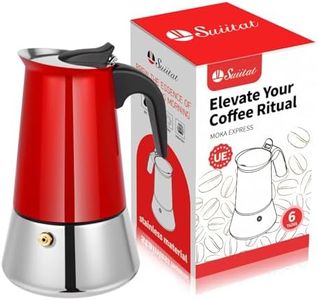 Suiitat Moka Pot, 6 Cups (10.6 oz) Stovetop Espresso Maker, 304 Stainless Steel Moka Pot, Induction Compatible, Red