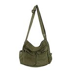 Canvas Shoulder Bags For Women, Large Capacity Solid Soft Denim Leisure Travel Bag Multiple Pockets Crossbody Bag With Adjustable Shoulder Straps