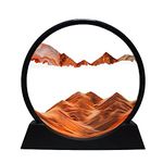 Pure Vie Moving Sand Art Picture Decor, 3D Deep Sea Sandscape Display Flowing Sand Frame, Round Glass Frame Display Flowing Sand for Kids Adults Home Office Work Desktop Decoration Toy(7",Orange）