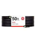 GE RG6 Coaxial Cable, 50 ft. F-Type Connectors, Double Shielded Coax, Input Output, Low Loss Coax, Ideal for TV Antenna, DVR, VCR, Satellite Receiver, Cable Box, Home Theater, Black, 33600