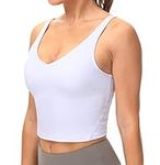 Dragon Fit Sports Bra for Women Longline Padded Yoga Bra Medium Impact Crop Tank Tops for Workout,Fitness,Running (Medium, White)