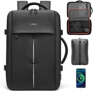 reeyee 18 Inch Large Laptop Backpack with Built-in Electric Vacuum Compression Bag, Expandable 25L-60L Travel Backpack for Men, No Pump Needed, Water Resistant Business Work Bag with USB/Type-C