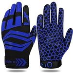 Football Receiver Gloves Adult Kids Pair, High Grip Catching Soccer Gloves for Men Youth Small Medium Large XL, Black White Blue Red Grey Durable Breathable Flexible American(Blue,Kid-XLarge)