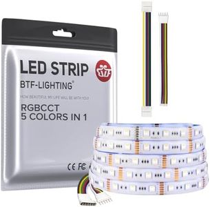 BTF-Lighting RGBCCT 5050 RGBWW(RGB+Cool White+Warm White) 5 Colors in 1 LED Strip 5m 16.4ft 60LEDs/m Multi-Colored IP65 Silicone Coating Waterproof DC12V for Bedroom Kitchen Home Decoration