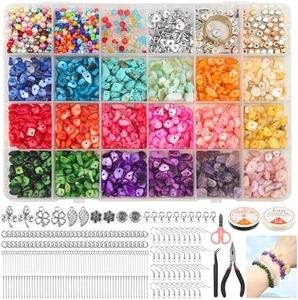 Perline per braccialetti fai da te, set di perline in 24 colori, forma naturale e perle di vetro, gioielli fai da te, set da 1360 pezzi, con accessori, perline da infilare per orecchini fai da te