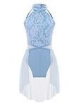 CHICTRY Girls Lyrical Ballet Modern Dance Dress Figure Ice Skating Dress Gymnastics Leoatrd Dress with Wrap Skirt Dancewear Light Blue 13-14 Years