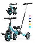 besrey 7-in-1 Toddler Tricycle with 5-Height Parent Steering Push Handle for 1-5 Years Old, Foldable Kids Trike, Bike with Wheel Clutch, Larger Wheels, Removable Pedals, Height Adjustable Seat, Mint