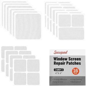 Secopad 16 Sheets Window Screen Patches, Grey 3 Sizes Window Screen Repair Kit for Mesh Door, Strong Adhesive Fiberglass Quick Repair Tape