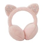 SYGA Children's Cute Pink Kitty Design Warm Earmuffs for Cold Protection Hot Warm Glitter Sequine Suitable For 10 Years Above