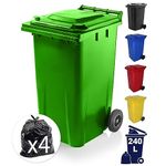 EXPRESS WHEELIE BINS - Outdoor Wheelie Bin for Household Waste Recycle Trash and Rubbish 240L Litre Small Council Size Green with Rubber Wheels