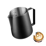 Meelio Milk Frothing Pitcher Stainless Steel Coffee Milk Frother Cup 20oz with Measurement Marks, Espresso Milk Frothing Jug 600ml, Black