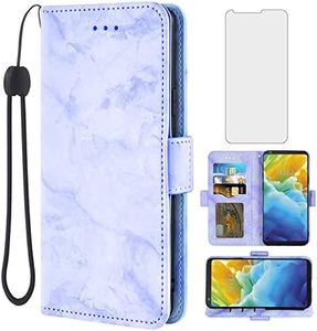 Asuwish Compatible with LG Stylo 4 Case and Tempered Glass Screen Protector Card Holder Slot Kickstand Marble Wallet Phone Covers for Stylo4 Plus LGstylo4 Sylo4 Style 04 4+ Q Stylus Alpha Stlo4 Purple