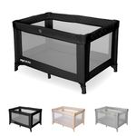 My Babiie Travel Cot - Lightweight, From Birth to 15kg, Easy Fold & Compact, Travel Bag, 120cm x 60cm Padded Mattress - Quilted Black