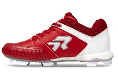 Ringor Flite Softball Cleats with Pitching Toe for Women | Lightweight, Durable, and Superior Traction | Designed for Female Athletes, Red/White, 5.5