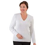 Fashion Friendly Ladies V-Neck Cable Knit Jumper | 8 Available (White, Medium)