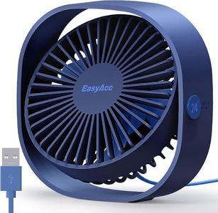 EasyAcc USB Desk Fan, 3 Speeds USB Fan [Lower Noise USB Powered ONLY&Powerful Desk Fan] USB Portable Powered Fan, 360°Rotatable Personal Desktop Table Fan Travel Fan for Desk Home Bedroom Office, Blue