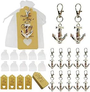 Aotoer 50Pcs Anchor Keychain Party Favor Wedding Favors for Guests, Creative Souvenirs Gifts with Drawstring Gift Bags and Thankyou Tags for Nautical Theme Wedding Party Decorations