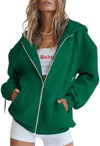 EFAN Women Zip Up Hoodies Oversized Sweatshirt Jacket 2026 Fall Fleece Cute Pullover Hooded Tops Teen Girls Casual Loose Fit Y2k Trendy Fashion Gym Clothes Outfits Green XS