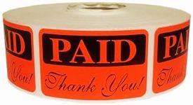 Paid Thank You Stickers - Retail Sale Labels | 1 1/4"x2" Bright Red | Self Adhesive | 1 Roll 1000 Labels