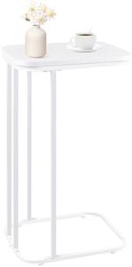 KJGKK C Shaped End Table, 26.6 inches High Small Side Table for Couch Sofa Bed, Tall Tv Tray Table for Living Room, Bedroom, Metal Frame, White, 1 Tier