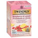 Twinings Raspberry & Lemon Herbal Individually Wrapped Tea Bags | Naturally Caffeine-Free| 20 Count (Pack of 6) | Enjoy Hot or Iced