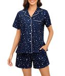 Lovasy Womens Pyjamas Set Notch Collar Ladies Pyjamas Button Up Pyjamas for Women Short Sleeve Pjs for Women Sets Printed Pajamas with Pockets,Navy Blue Star,M