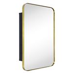 EGHOME Brushed Gold Rectangle Recessed Bathroom Medicine Cabinet with Mirror Stainless Steel Metal Framed Rounded Rectangular Bathroom Cabinet with Mirror 16x24''