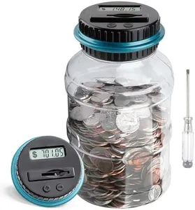 Large Piggy Bank for Boys Adults, Vcertcpl Digital Coin Counting Bank with LCD Counter, 1.8L Capacity Coin Bank Money Jar for Adults, Designed for All US Coins (Blue)