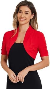 Allegra K Women's Short Sleeve Shrugs Ruched Bolero Cropped Open Front Cardigan Red S