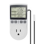 Digital Thermostat Plug Socket Temperature Controller Outlet 3m Probe 120V 15A 1800W C F Heating Cooling Control for Incubator Brewing Incubator Greenhouse Terrarium Heat Mat