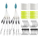 Rerii Alabama Rigs for Bass Fishing, Umbrella Rig Bass Fishing Lures 5 Arms 4 Bladed with Swim Baits and Jig Heads for Bass Crappie, 2-Pack