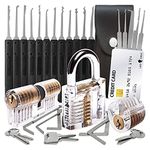 LockCowboy 30 Pieces Lockpick Set with 3 Transparent Practice Locks and Credit Card - Lock Picking Kit Gifts for Men- Best Beginner Pick Locking Set with E-Guides for Locksmiths