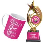 Gifts Bucket Daughters Day Gift Daddys Girl Moms World Coffee Mug with Trophy Award for Daughter Set of 2, Pink