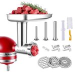Stainless Steel Food Grinder Aattachment for KitchenAid Mixers, Dishwasher Safe Meat Grinder Accesories Included 3 Sausage Stuffer Tubes & 1 Knob Screw