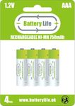 4 x AAA 750mAh 1.2v RECHARGEABLE NI-MH BATTERIES FOR CORDLESS PHONE/SOLAR LIGHTS