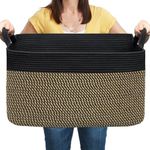 COMFY-HOMI Large Rectangular Blanket Basket, Cotton Rope Woven Basket for Storage, Laundry Basket Hamper, Storage Basket,Toy Organizing Bin with Handle, Organizer and Storage-22x15x12-Black/Jute