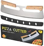 14” Pizza Cutter Rocker Stainless Steel ARC-Shaped Blade with Protective Cover-Solid Wood Double Grip-Kitchen Pizza Tool