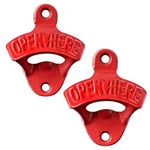 Jumiok Red Cast Iron Beer Bottle Opener Wall Mounted Bottle Cap Opener for Man Cave Porch (Pack of 2)