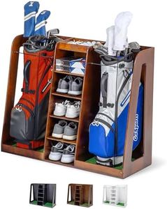 GoSports Premium Wooden Golf Bag Organizer and Storage Rack – Black, Brown, and White