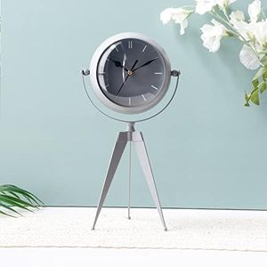 Silent Shelf Clock 32cm High Non Ticking Retro Mantel Desk Clocks with Mirror Battery Operated Decorative Table Clock for Living Room Bedside Bedroom Family Office(Elegant Grey)