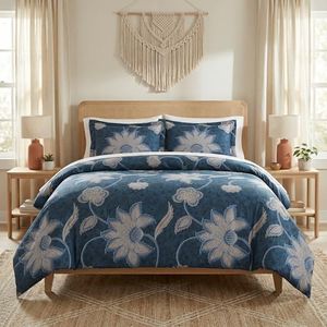 Southshore Fine Living, Inc. Grand Floral Collection - King Comforter Set, Premium Bedding, All-Season Down Alternative, Oversized 3-Piece Comforter Set, King/California Size, Blue