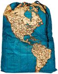 Kikkerland Travel-Size Laundry Bag, World Map Design Heavy Duty Laundry Bag, Polyester, Built-in Pouch, Inner Loop and Carabineer, Multicolor 41cm x 56cm