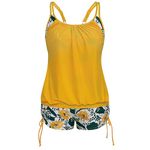 Hanna Nikole Maternity Swimsuit Plus Size Tummy Control Bathing Suits Scoop Neck Tankini Top with Boy Shorts Yellow 24 Plus