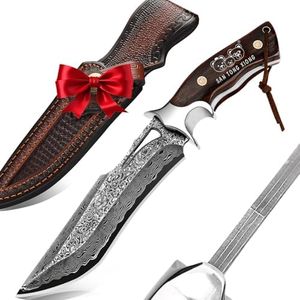 Handmade Damascus Hunting Knife,10.4"Bowie Knife with Sheath,Real Damascus Steel Knives with VG10 Core &Wood Handle,EDC Fixed Blade Knives for men women, Adventure,Survival,Camping,skinning,Gifts for Men Women