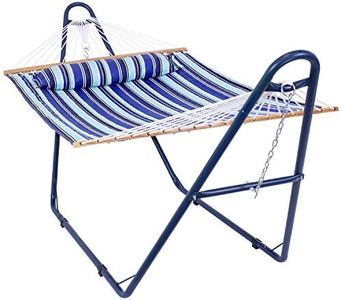 Sunnydaze Double Quilted Fabric Hammock with Universal Steel Stand - 450-Pound Capacity - Blue Stand - Catalina Beach