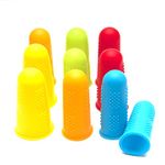 10PCS (5 Colors, 3 Sizes) Silicone Finger Sleeves, Silicone Finger Protectors, Non-Slip Anti Scalding Finger Cap, Hot Glue Gun Finger Guards for Sewing, Wax, Gardening, Adhesives Ect. With Particles.