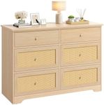 YITAHOME Rattan Dressers & Chests of Drawers，6 Drawer Modern Closet Dresser, Natural