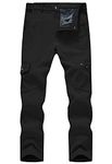 Gopune Mens Snow Ski Waterproof Softshell Pants Outdoor Hiking Fleece Lined Zipper Snowboard Pants Black,30