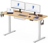 FLEXISPOT 140 * 60cm Electric Standing Desk Adjustable Sit Stand Up Desk Computer Desk with Hook Memory Function for Office and Home (Maple+White)
